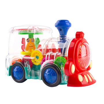 Berry President Transparent Electric Gear Train Toy With Flashing Lights And Music, Battery Operated Bump Go Toys (Dark Blue)