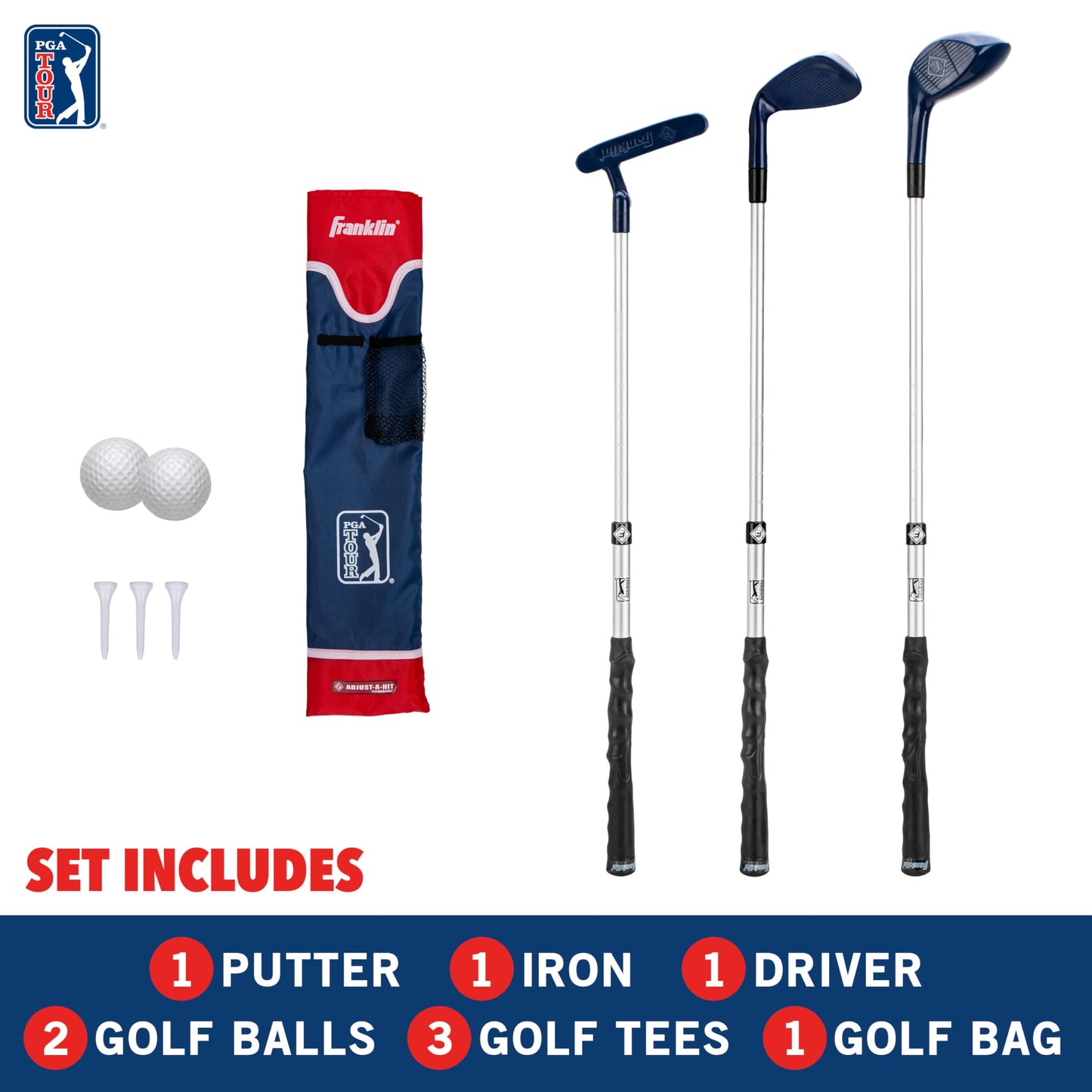 Franklin Sports Pga Tour Kids Golf Set - Youth Adjustable Plastic Golf Club Set - Kids Plastic Golf Set With Bag And Balls - Adj