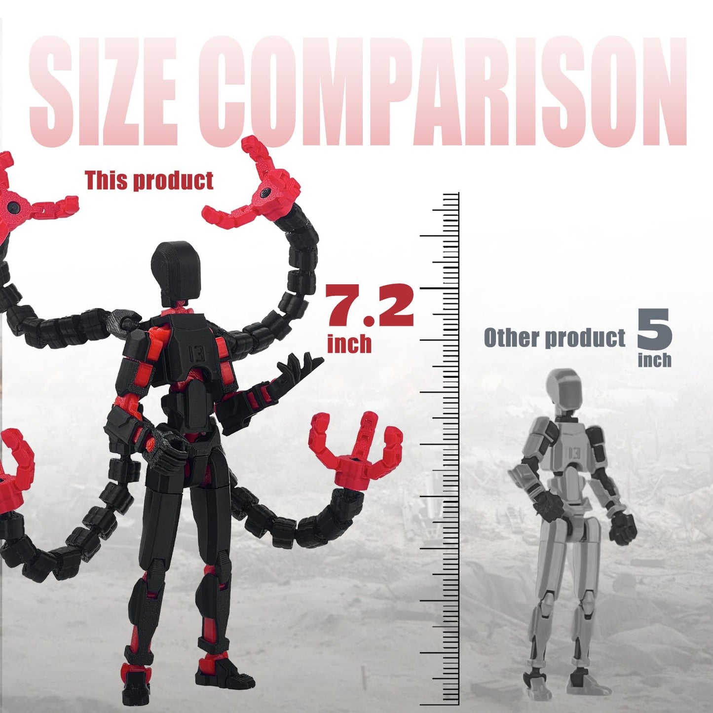 PkghoKids T13 Action Figure - 7.2 Inch Multi-Jointed Movable Toy, Black Red - Assembled Desktop Decoration for Collectors