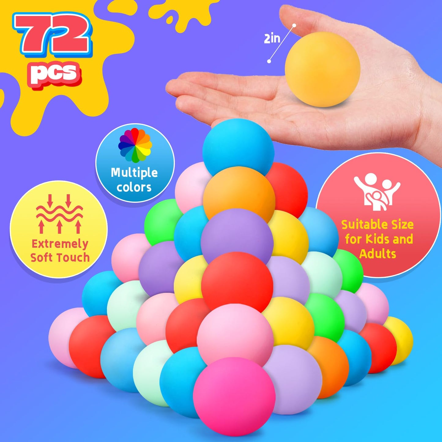 72Pcs Slow Rising Stress Balls,Color-Chaning Stress Balls For Kids,Fidget Sensory Toys For Relief,Autism Toys,Stocking Stuffers,