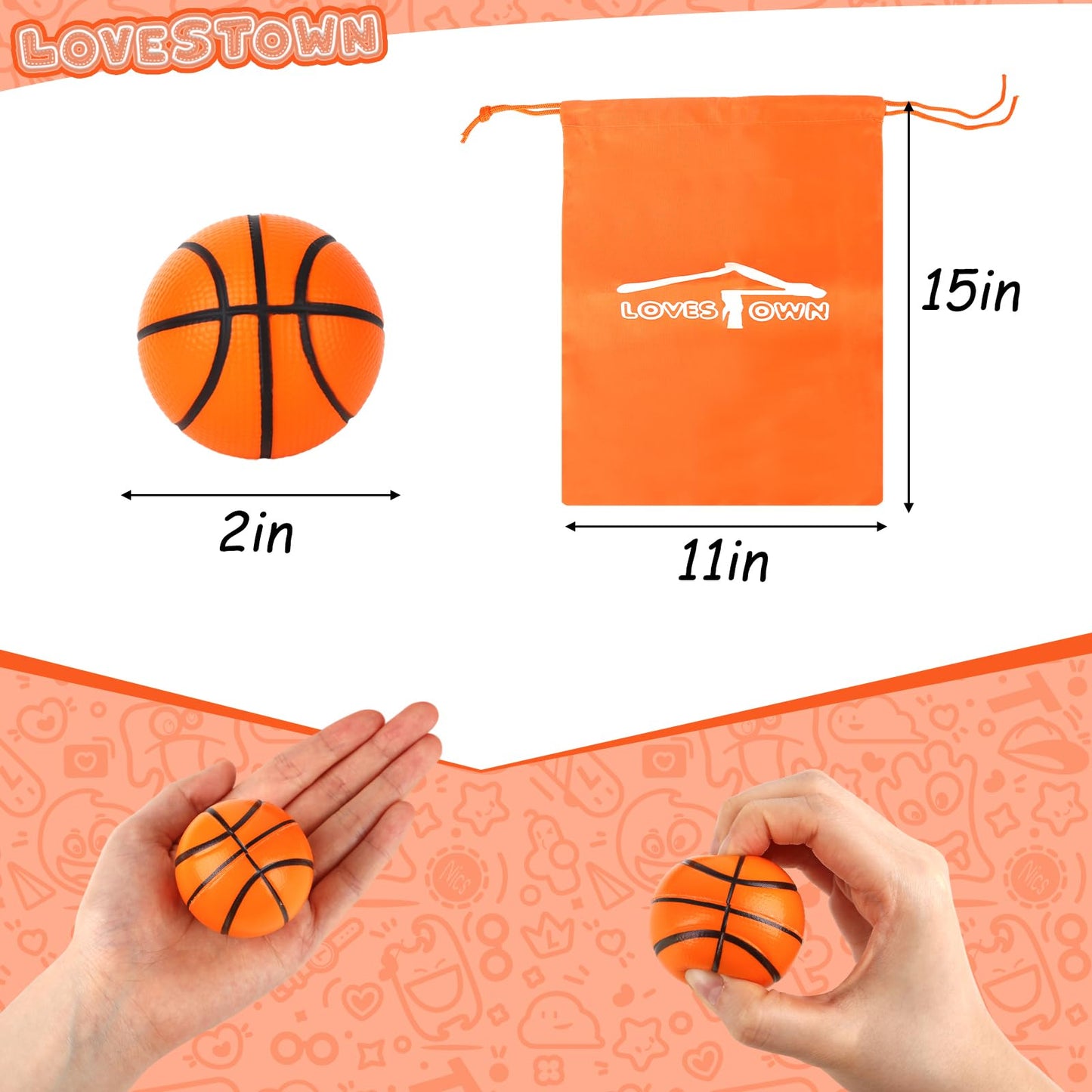 Lovestown 12Pcs Basketball Stress Balls, Mini Foam Basketball Small Squeeze Balls Stress Anxiety Relief Balls Sports Theme Basketballs