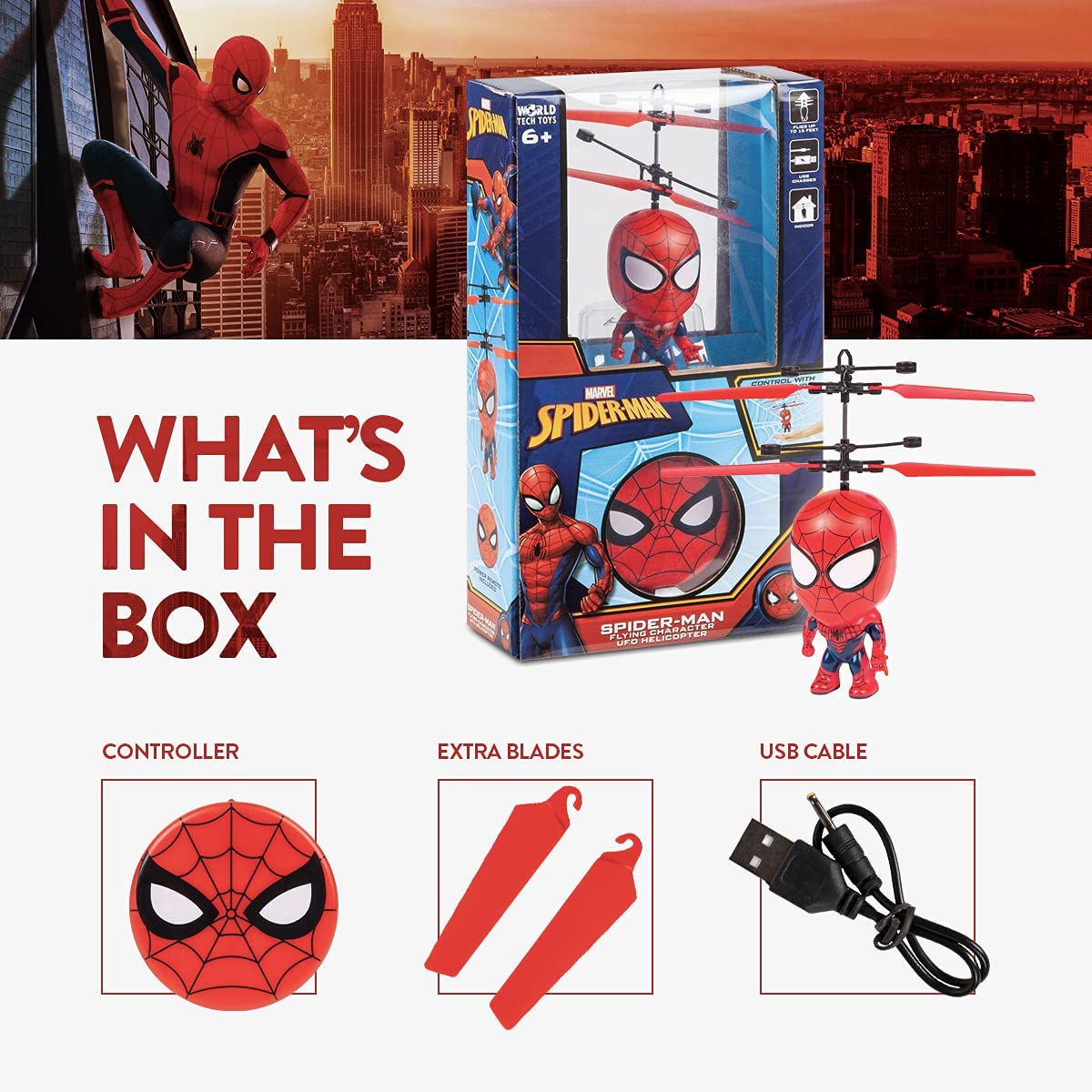 World Tech Toys Spider-Man 3.5 Inch Flying IR Helicopter - Red, Metal, Model 33245