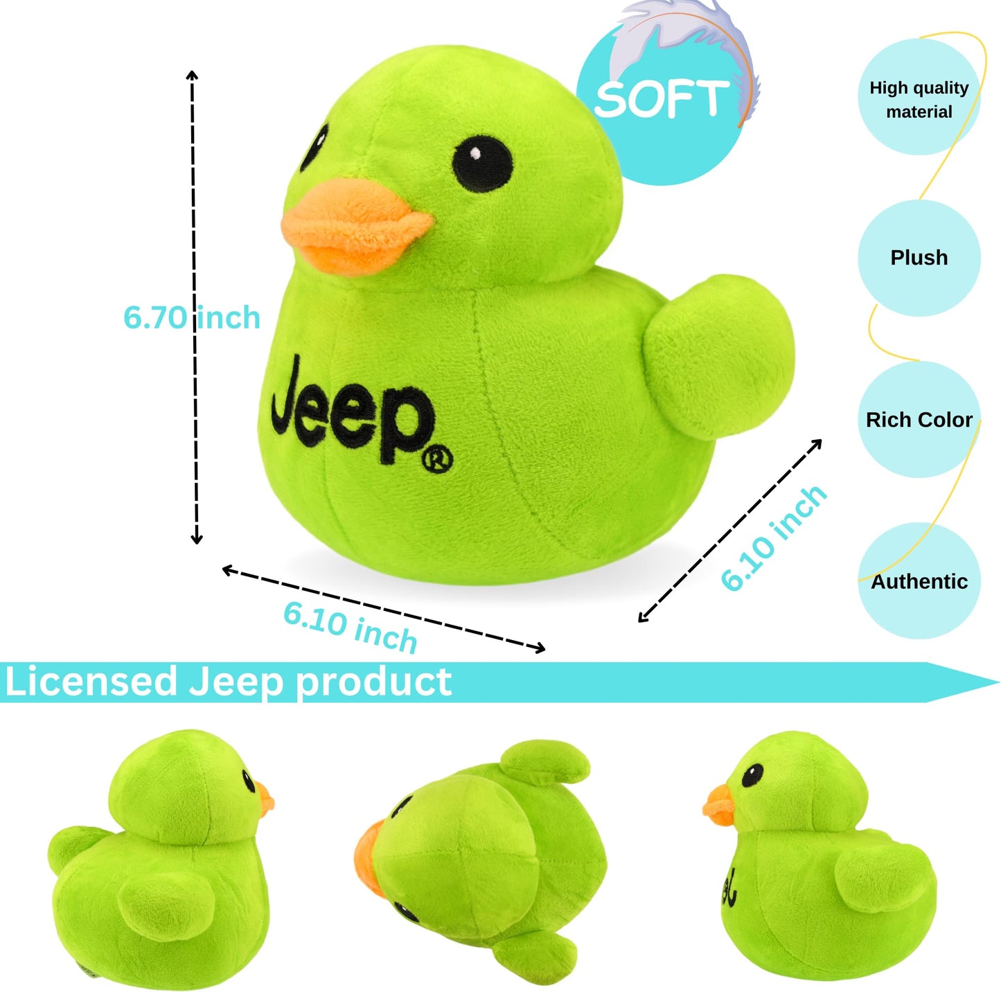 Jeep Plush Duck - Green Stuffed Animal for Enthusiasts, Small Polyester Toy