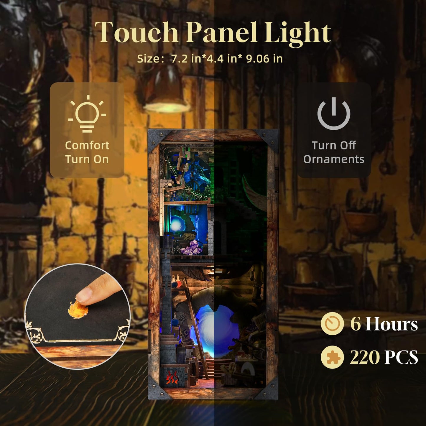 MiniCity Book Nook Kit  DIY Miniature Dollhouse Booknook Kit  3D Wooden Puzzle Bookend Bookshelf Insert Decor with LED Light for Teens and mature-themeds (cutting edge and Magic)