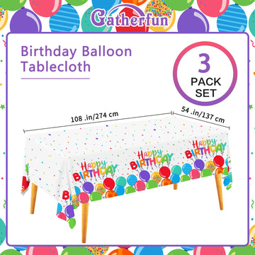 Gatherfun Birthday Disposable Tablecloth, Plastic Table Cover for Kids Birthday Party, 54   x108   , 3 PCS