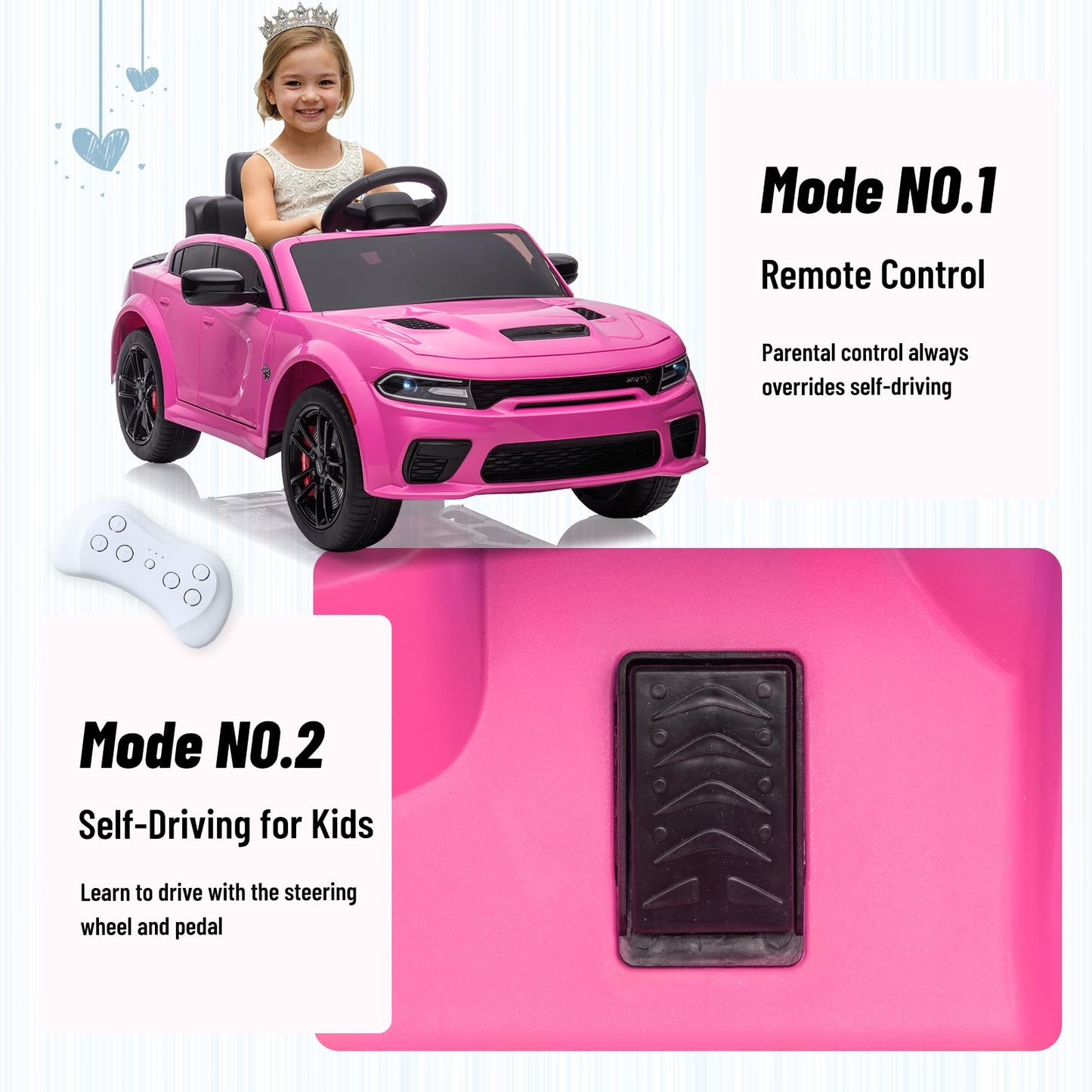 Electric Car For Kids,Licensed Dodge Charger Srt Hellcat Ride On Car,3.1Mph Max Speed,12V 7A Kids Electric Vehicle With Remote C