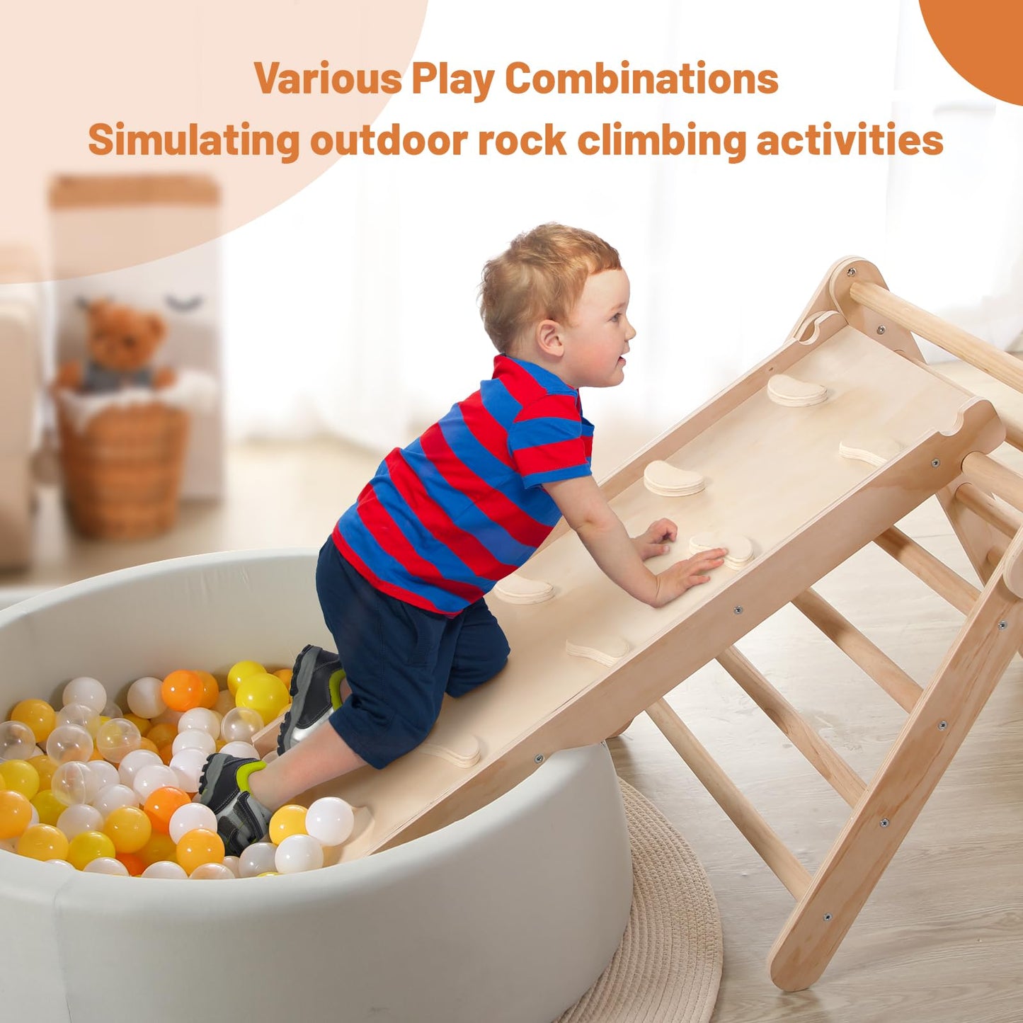 Jungledove 5 In 1 Wooden Climbing Toys For Toddlers - Foldable Climbing Triangle,Arch Climber, Climp Ramp - Montessori Toys For