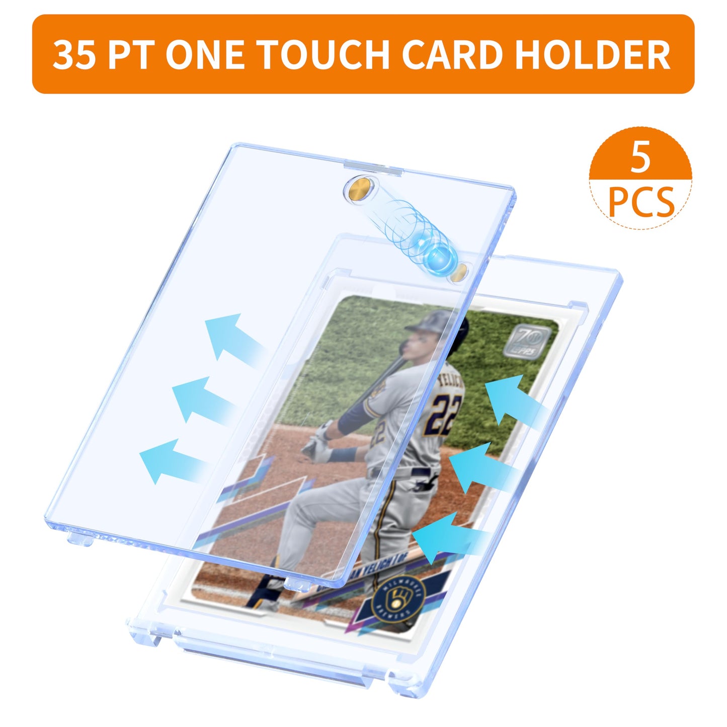 Qtyord 5 Pack 35Pt Magnetic Card Holder For Trading Cards, One-Touch Card Case Holder For Baseball Football Sports Mtg Tcg Colle