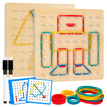 2Pack Wooden Geoboard,Montessori Toy,Graphical Mathematical Education Toy For Kids With Pattern Cards And Rubber Bands To Figure