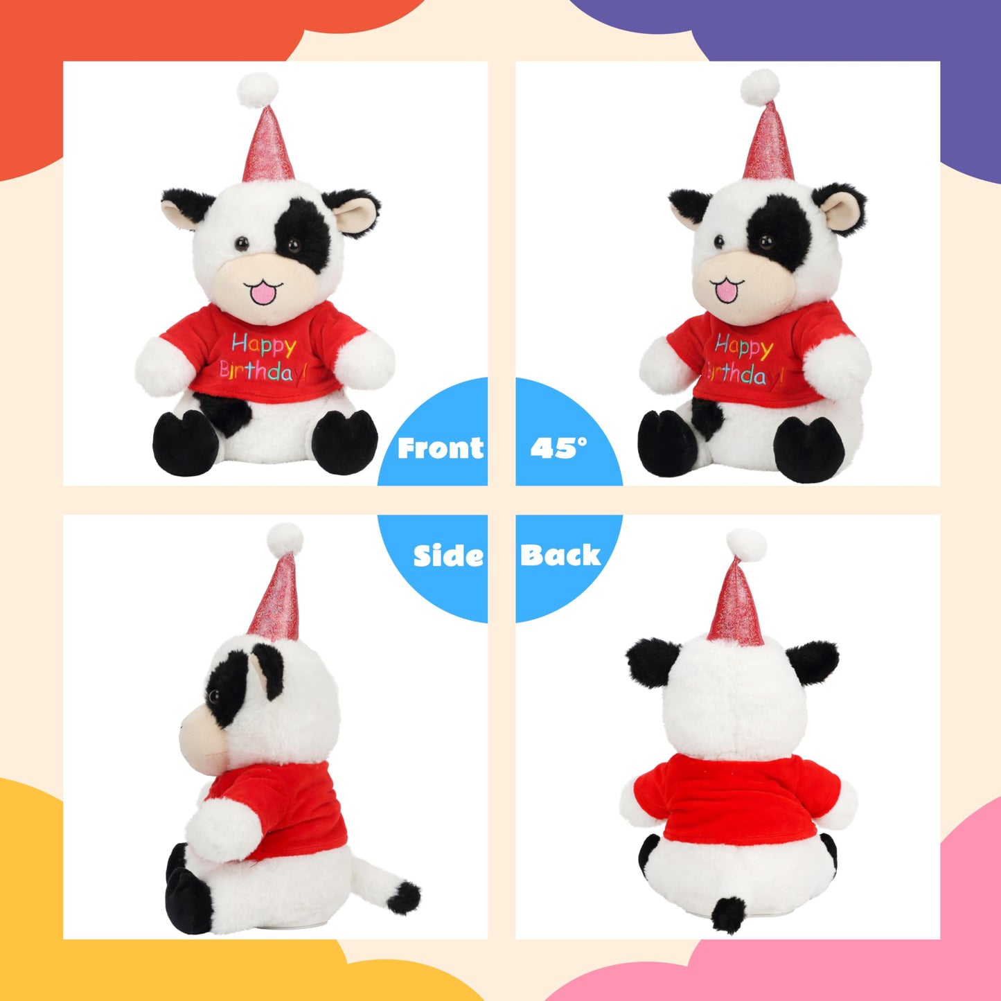 Cuteoy Happy Birthday Cow Musical Stuffed Animal Shaking Singing Dancing Plush Toy Electric Interactive Animated Plushies Gifts