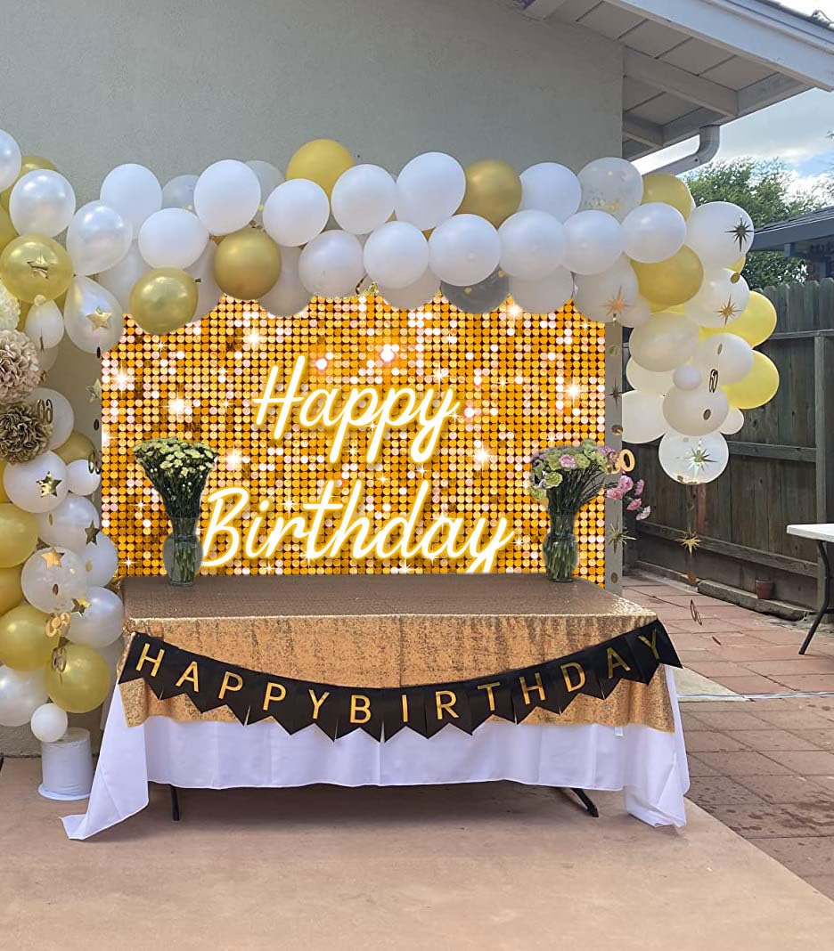 Gold Flash Square Wall Backdrop for Photography Golden Happy Birthday Glitter Sequin Shimmer Background Sweet 16 Girls Woman 20t