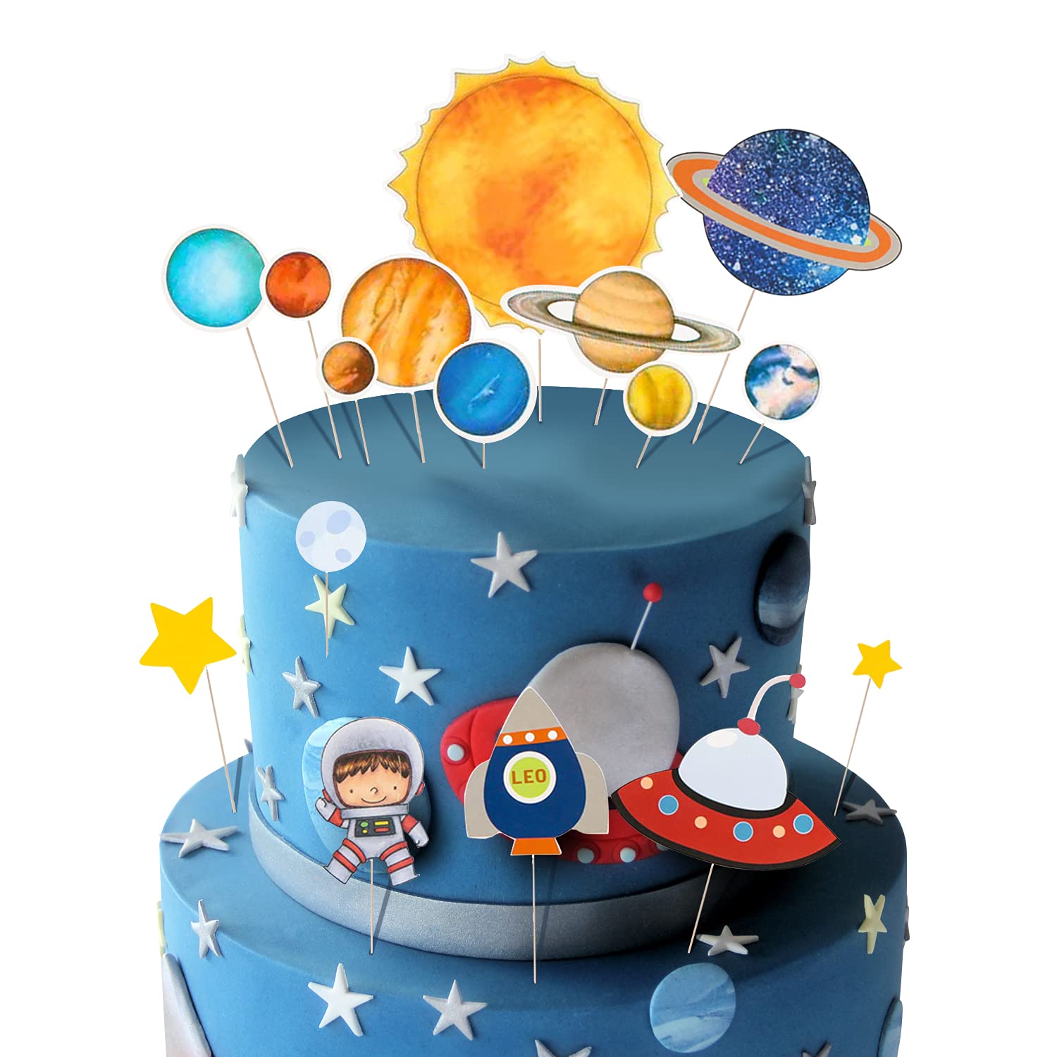 Party Propz Space Theme Cutouts Cake Decoration Items - Astronaut Cake Topper & Rocket Design | Birthday Cake Decoration Kit For