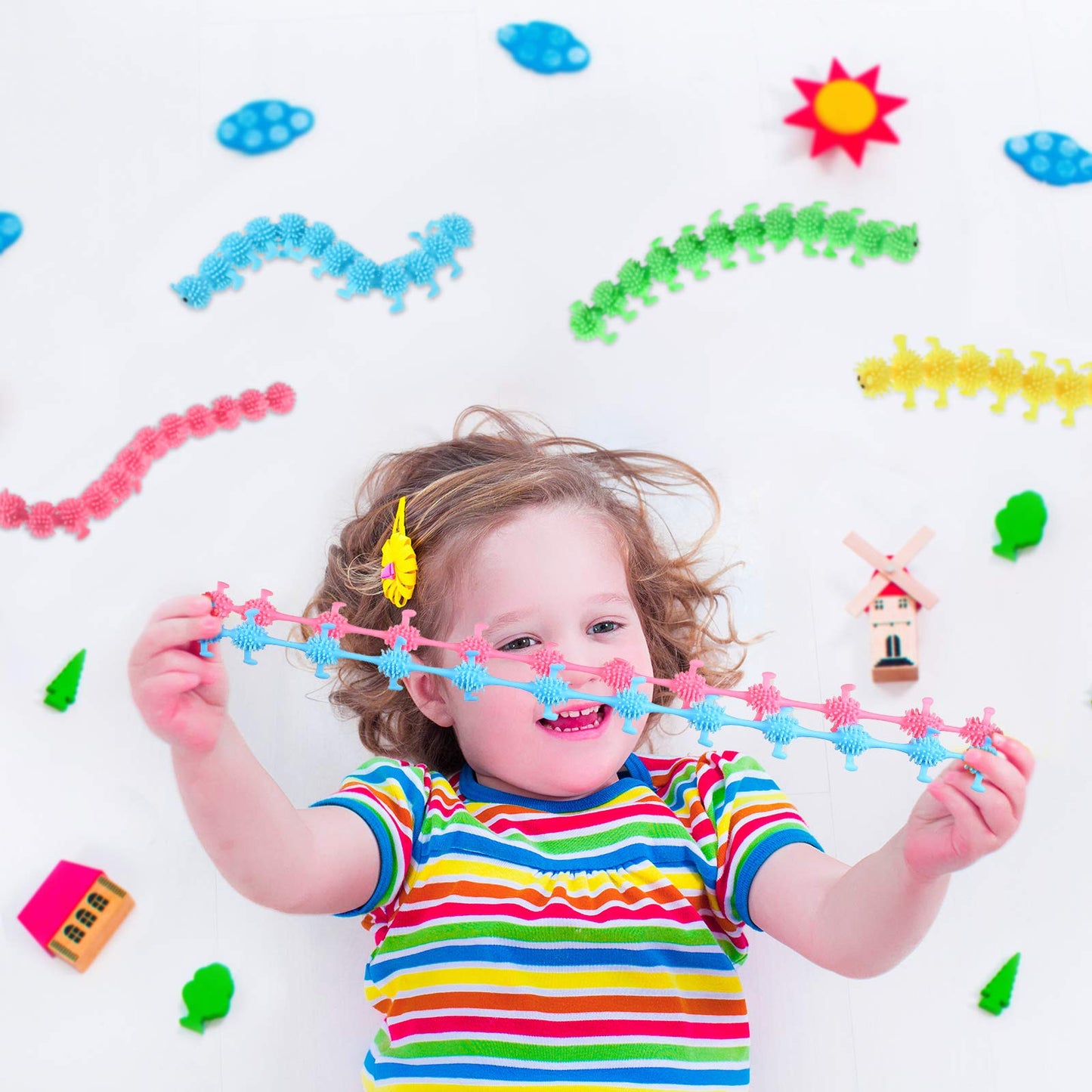 Charnoel 8-Piece Caterpillars Sensory Toy Set - Colorful Stretchy Fuzzy Worms for Anxiety Relief and Relaxation, Ideal Calming Gift