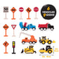 Driven by Battat - 57Pcs Construction Toy Playset - Including 6 Mini Cars(Crane Truck,Dump Truck,Cement Truck,Bulldozer,Steamrol