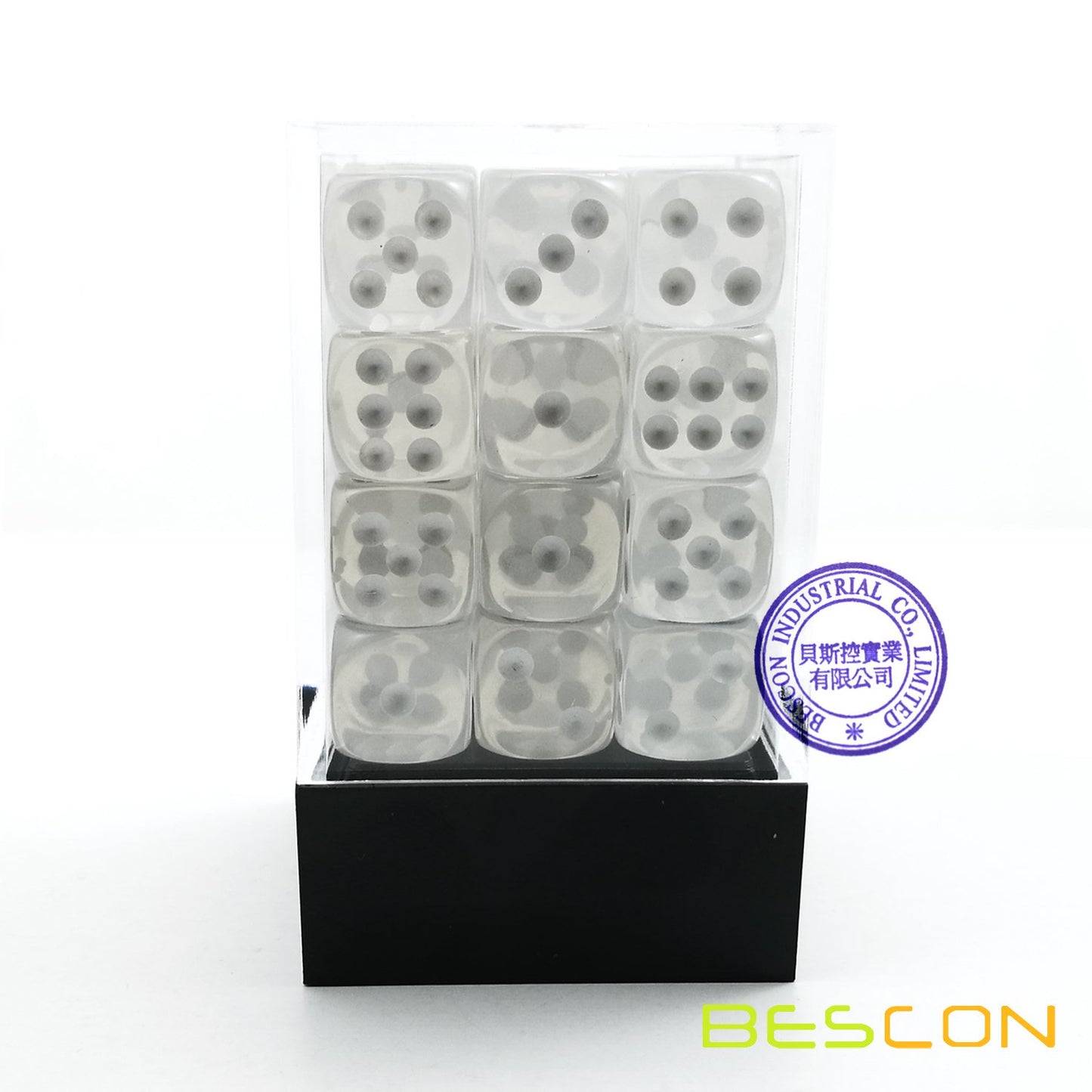 Bescon 12mm 6 Sided Dice 36 in Brick Box, 12mm Six Sided Die (36) Block of Dice, Clear Dice with White Pips