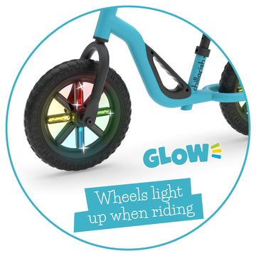 Chillafish Charlie Glow Lightweight Toddler Balance Bike Trainer With Light-Up Wheels For Children 18-48 Months, Learn To Ride With 10-Inch No-Puncture Tires, Adjustable Seat And Carry Handle, Sky