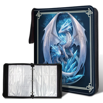 Wazzio 900 Pocket Trading Card Storage Album  Card Binder with 50 Durable 9-Pocket Pages  Birthday Gifts for Fathers Day  Blue Dragon Design on Pocket Card Packs  Gifts for Zipper Closure Collector