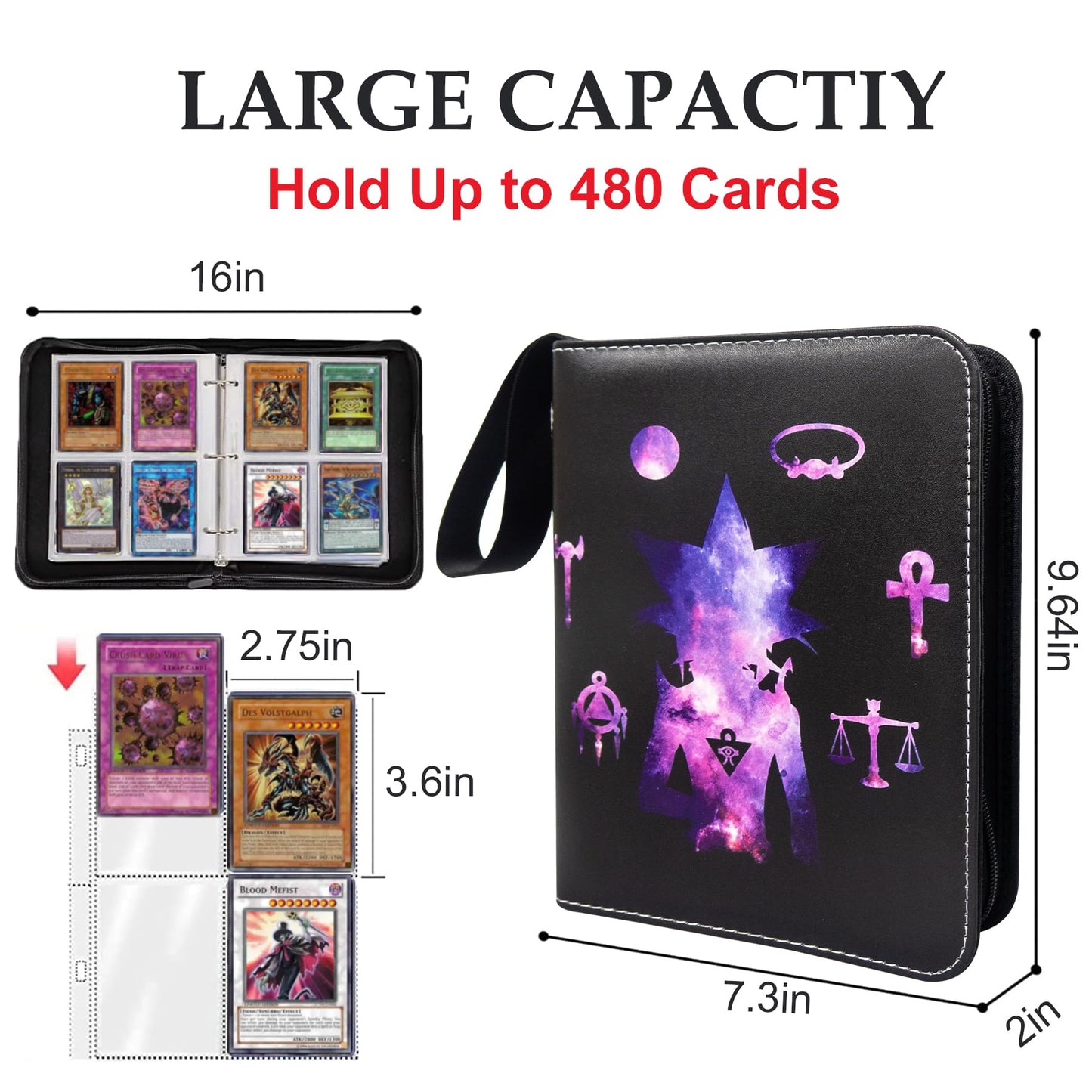 4-Pocket Trading Card Binder for Cards Fits 50 Sleeves up to 400 Cards Waterproof 3 Ring TCG Card Album with Removable Sleeves