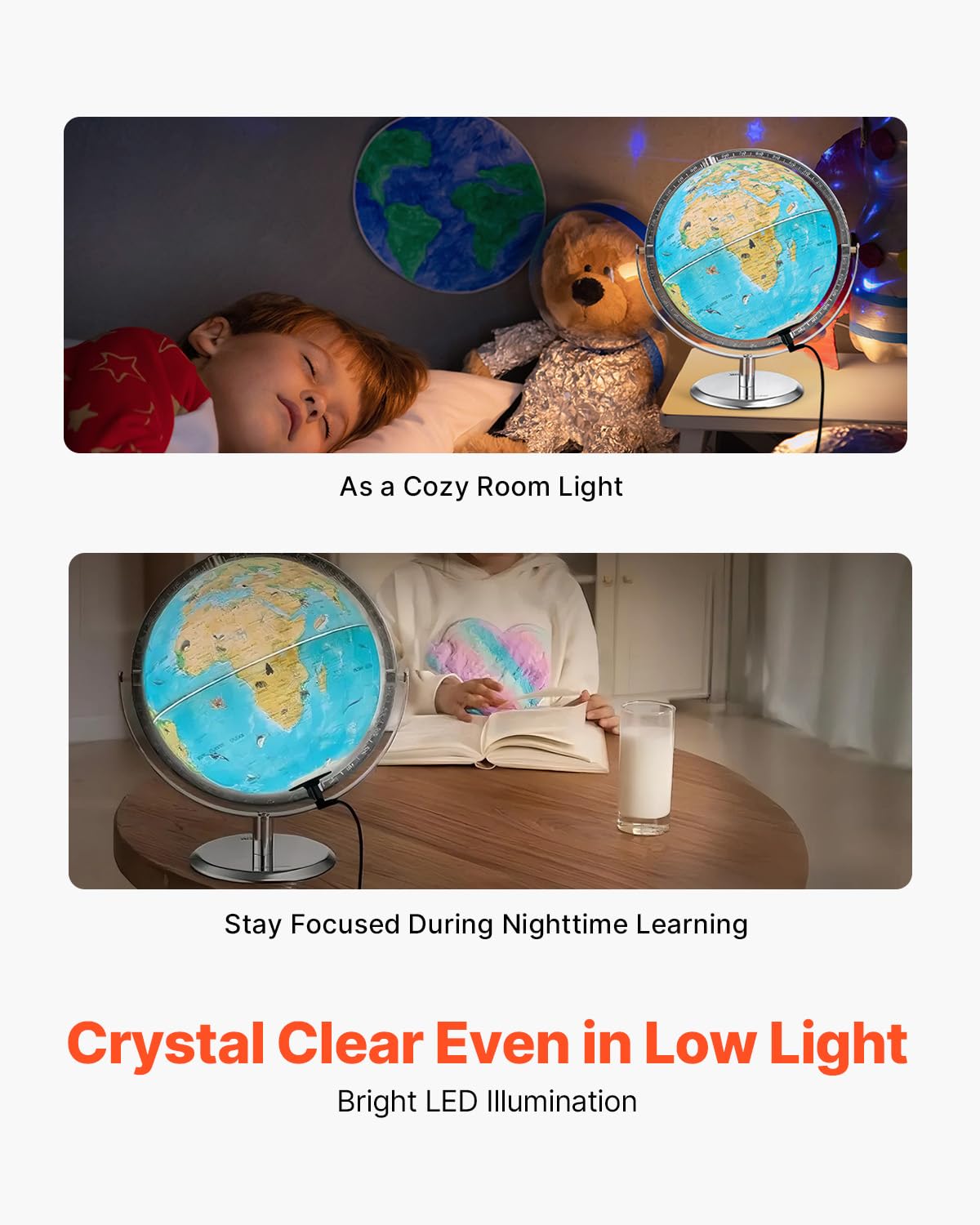 VEVOR Educational World Globe  10 in/254 mm  Interactive Globe for Kids  with AR Golden APP  720 Rotation  LED Night Lighting  197 National Geographic Knowledge  STEM Toy  for Children Ages 4-10