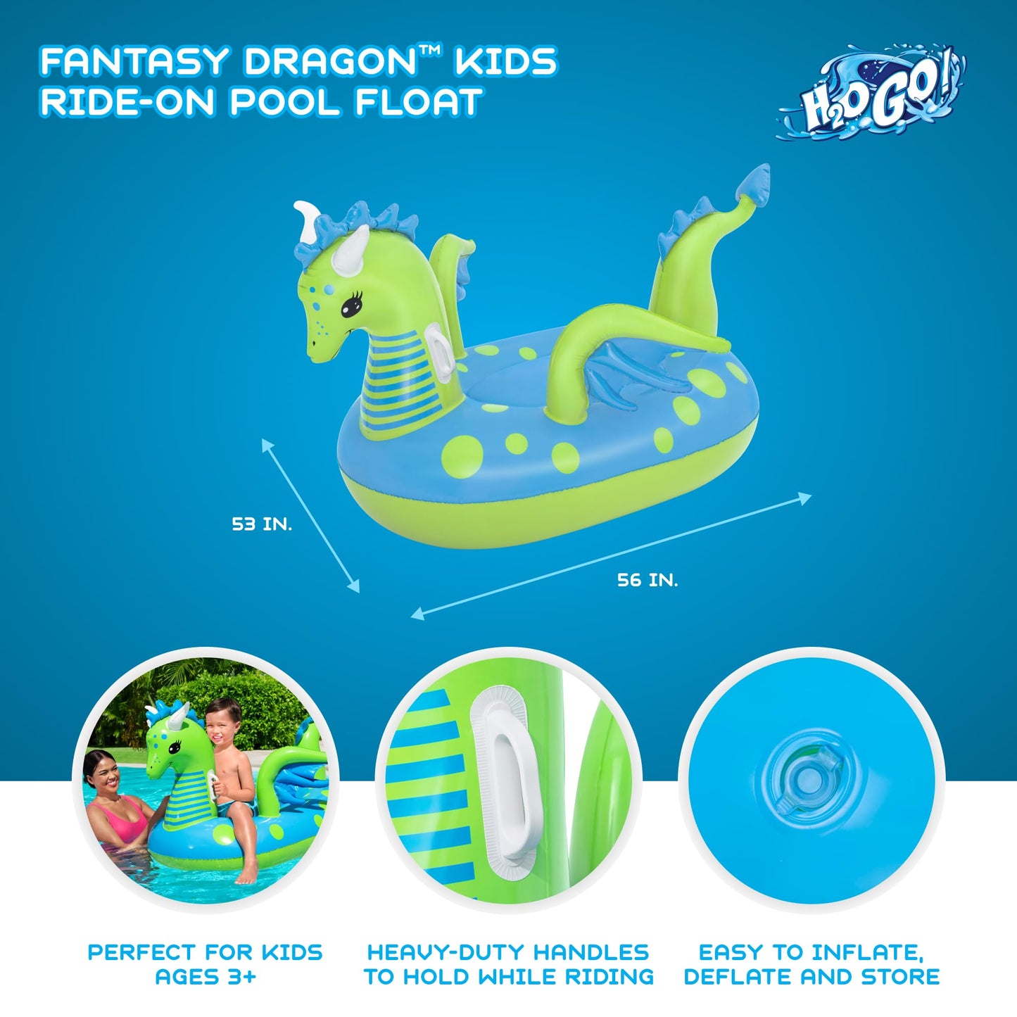 H2Ogo! Fantasy Dragon Kids Ride-On Pool Float