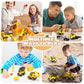 OENUX Play Sand Construction Set, Beach Building Castle Kit w/ 2.2lbs Play Sand, 4 Take Apart Construction Trucks Toys and Signs