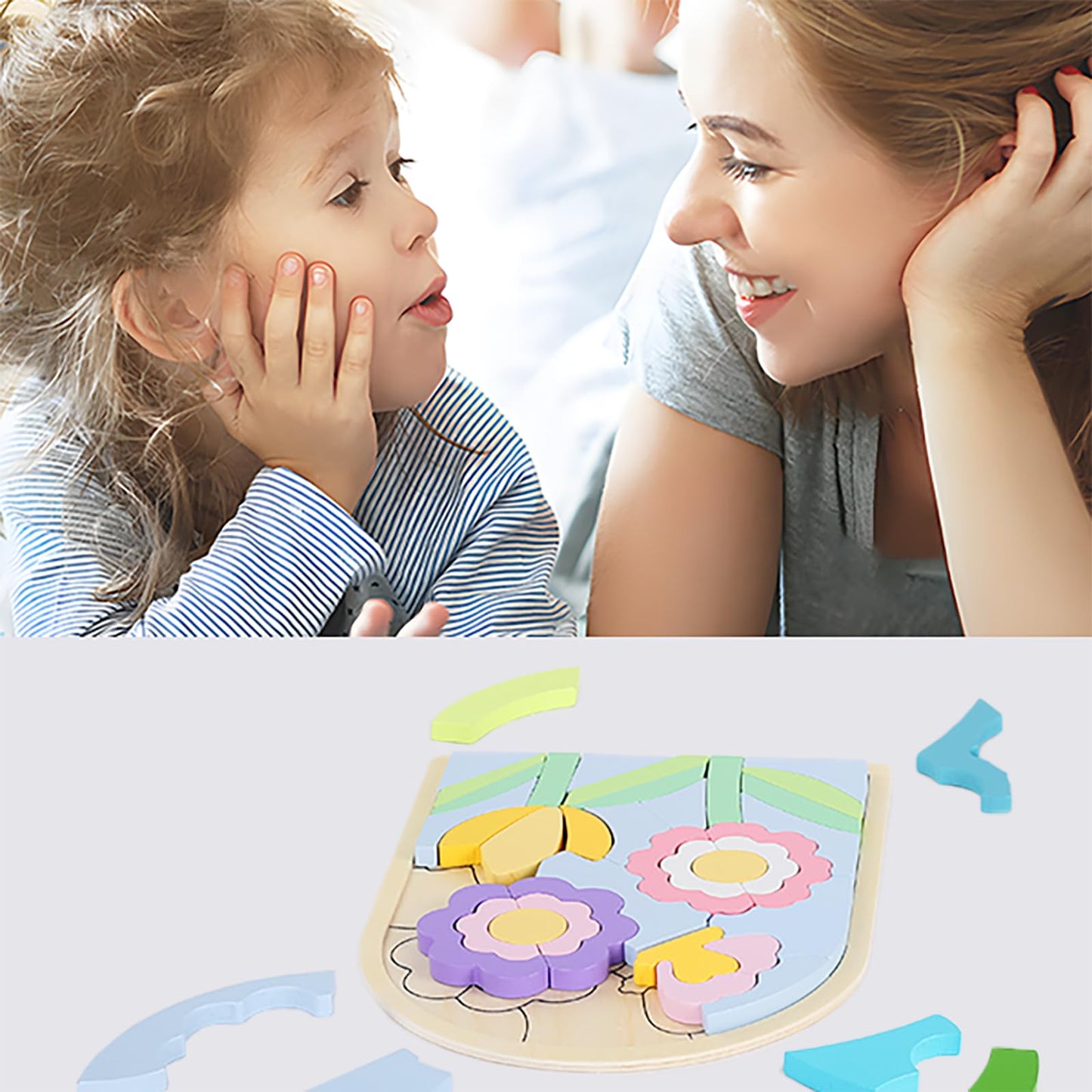 Lasoba Kids Puzzles - Wooden Color Shapes Puzzles For Toddlers Ages 3-6, Montessori Toys, Great Gifts For 3+ Year Olds (Flowers)