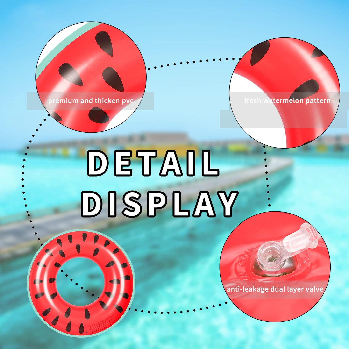Inflatable Watermelon Pool Float for mature-themed Large Swimming Tube 4Feet Ring mature-themed Floaties Outdoor Swim Pool Toy Party Decoration