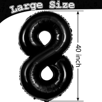 Large Black Number 8 Balloons, 40 Inch Foil Balloons, Giant Number Balloons For Women/Men Birthday Party Anniversary Celebration