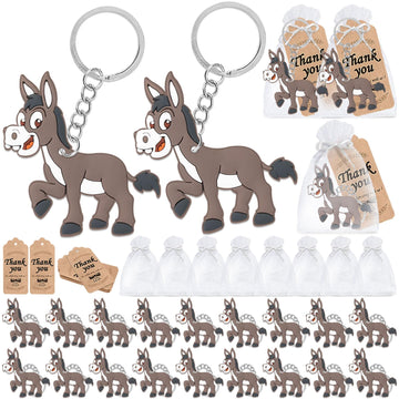 CiciBear 60 Pack Donkey Party Decorations for Guests, 20 Keychains, 20 Tags and 20 Gift Bags for Barnyard Farm Animal Themed Par