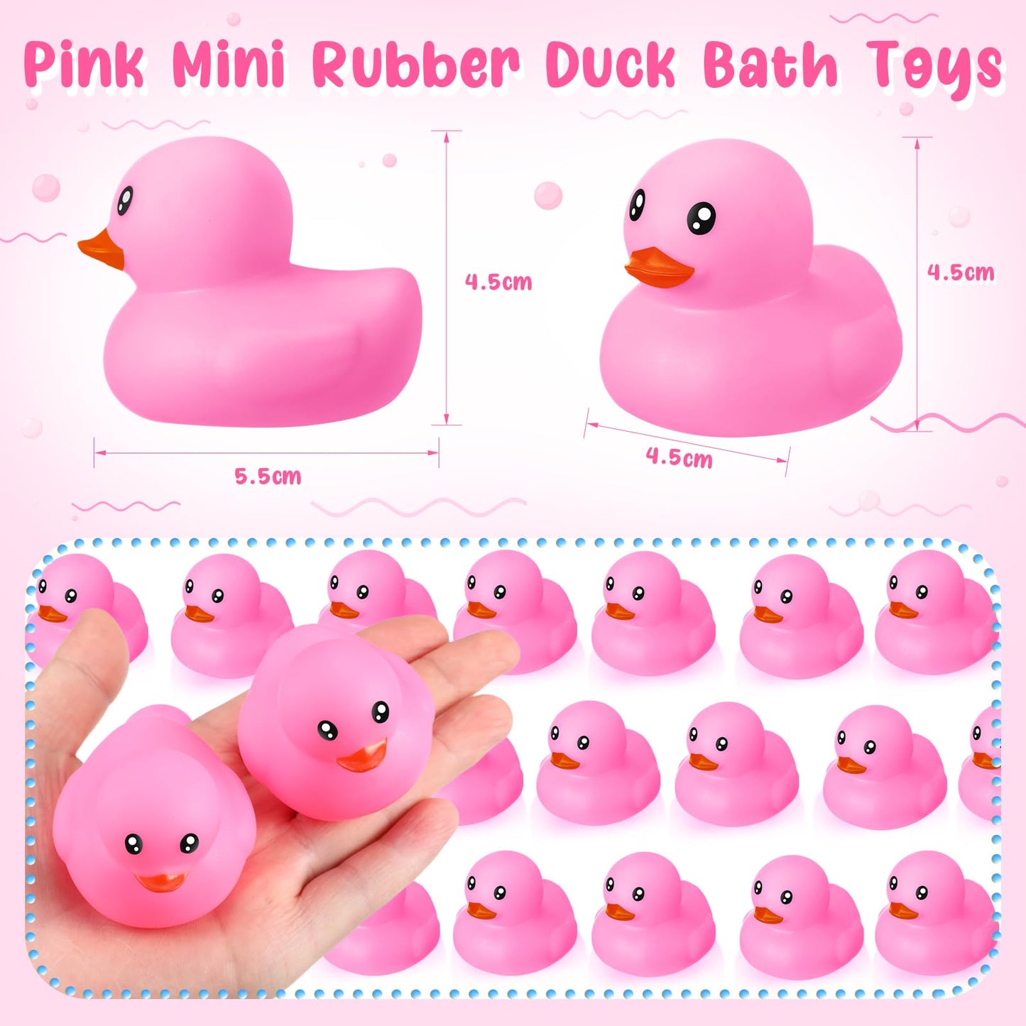 Hungdao 48 Pcs 2 Inch Mini Rubber Ducks For Kids Children Party Favors Bulk Bath Ducks Summer Pool Floating Toys Rubber Duckies Birthday Gifts For Boys Girls Baby Shower Supplies(Pink)