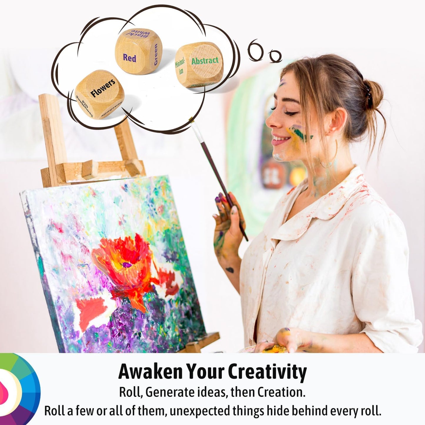 Garybank Inspiration Art Dice Gifts For Artists, W/Drawing Principles Cards - Color Wheel & Painting Knowledge, Art Supplies For Women, Set Of 9 Creativity Dice, Cool Artist Teacher Gifts