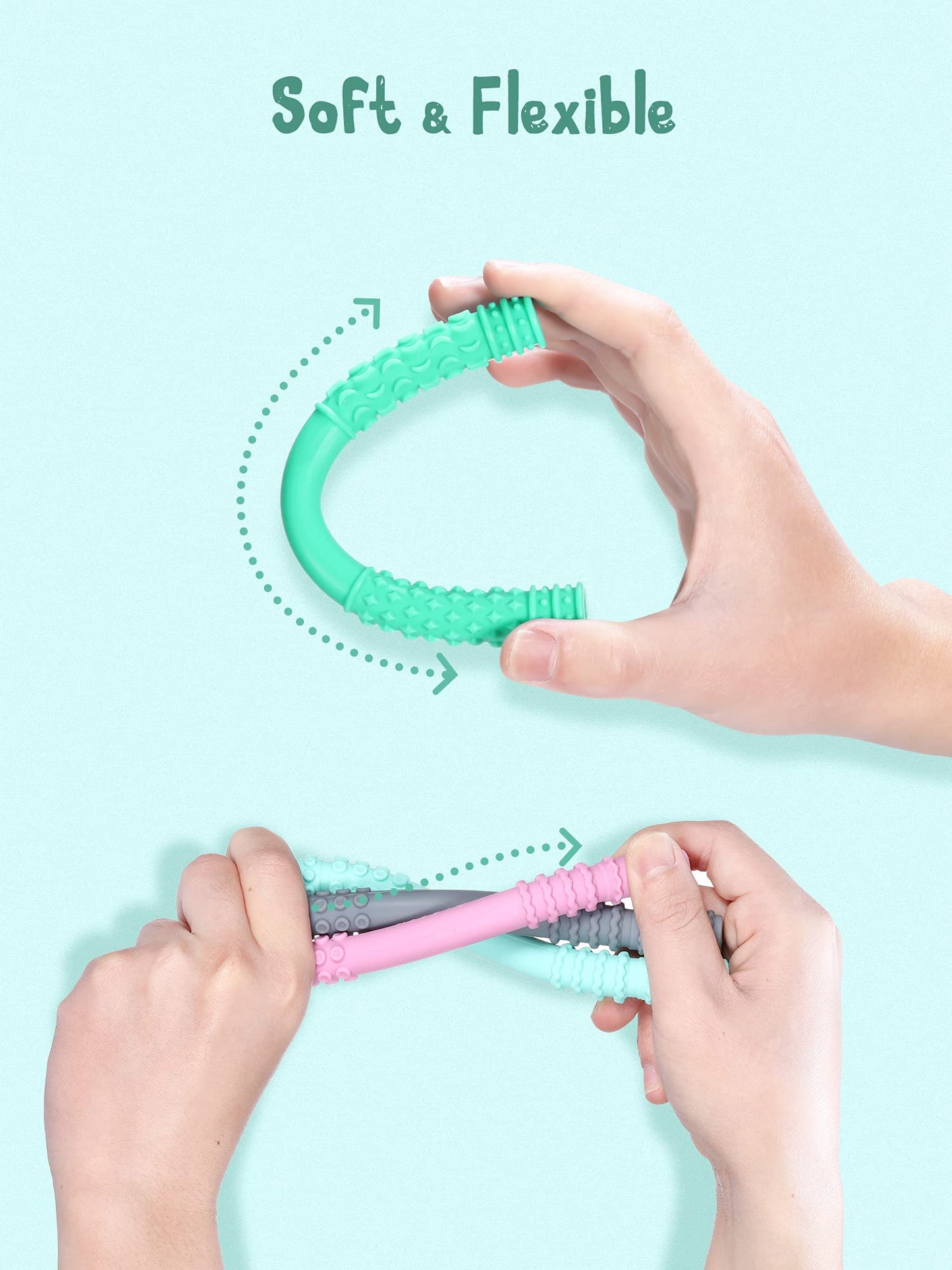 Giftty Teething Tube With Safety Shield Baby Hollow Teether Sensory Toys Gum Massager, Food-Grade Silicone For Infant 3-12 Month