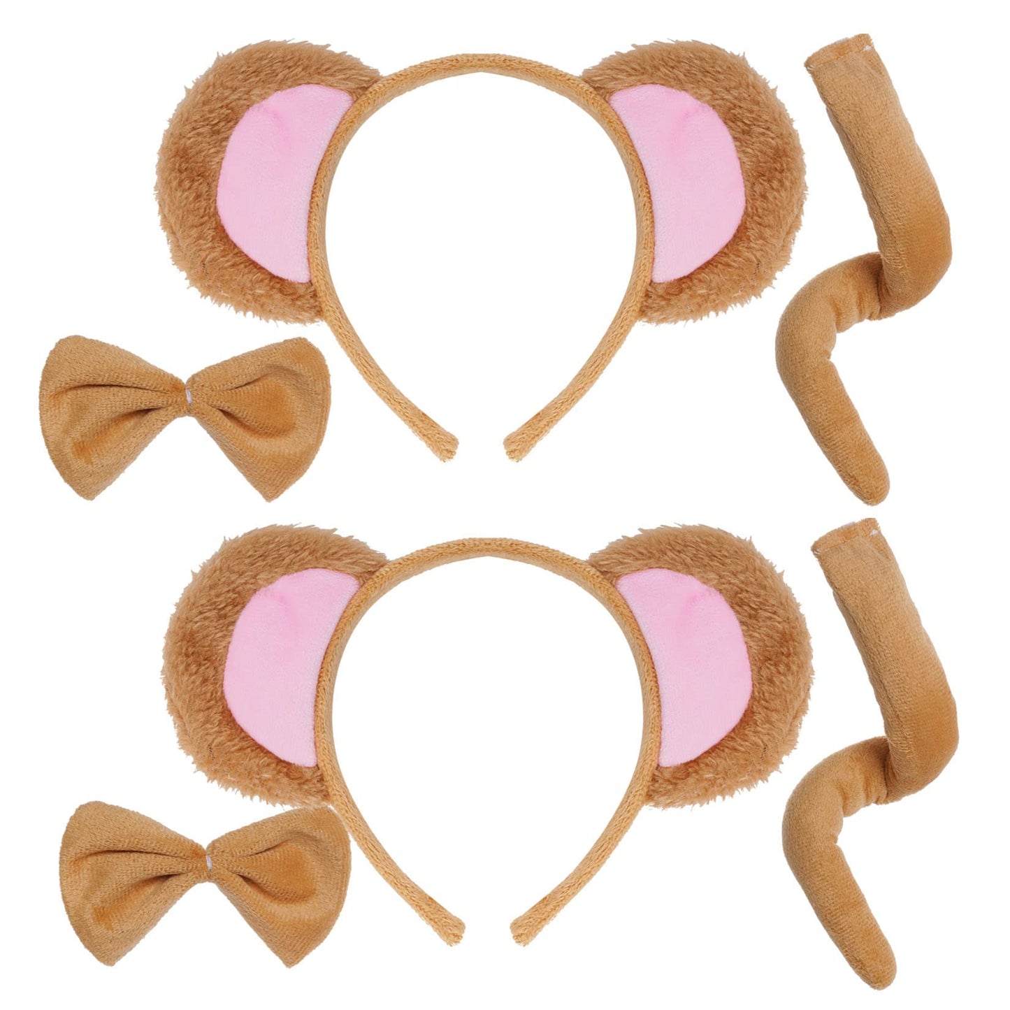 Jmkcoz Monkey Costume Set Gold Monkey Ears Headband Bowtie Tail Bow Tie Animal Fancy Costume For Halloween Cosplay Party Accessories
