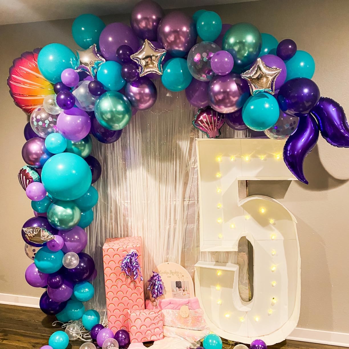 Mermaid Balloons, 60Pcs 12 Inch Purple Teal And White Balloon Set With Metallic Purple Green Balloons Teal Purple Confetti Balloons, Purple Teal Pearl White Balloons For Birthday Wedding Mermaid Party