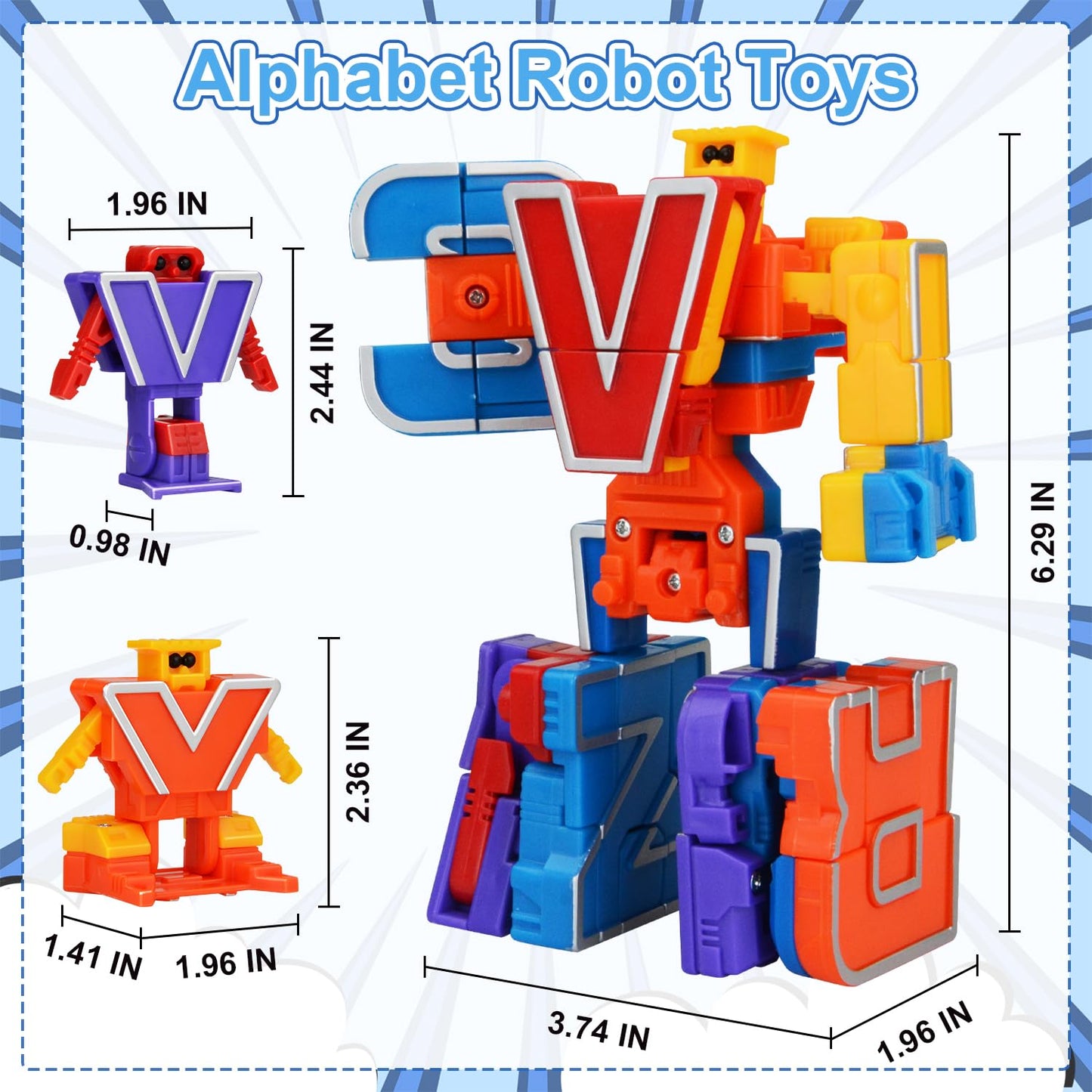 Kannove Alphabet Robots Learning Blocks - 26 Multicolored STEM Toys for Kids, 2 inches, Model KNND501, Ages 3+
