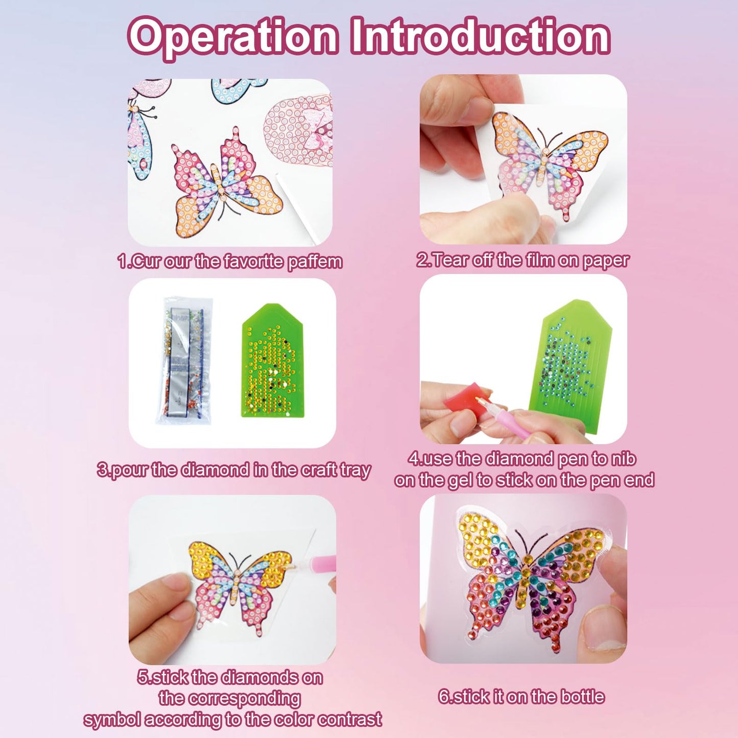 Decorate Your Own Water Bottle Kits For Girls Age 4-13, Butterfly Gem Girls Diamond Painting Crafts, Arts And Crafts Kits Toys Birthday Gifts For 4-12 Year Old Girls Kids (Butterfly 600Ml)