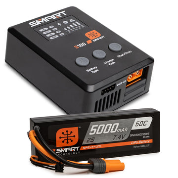 Spektrum Accessories Smart Powerstage Surface Bundle: 5000mAh 2S 50C LiPo Battery (IC5) / 100W S100 Charger, SPMX-1032