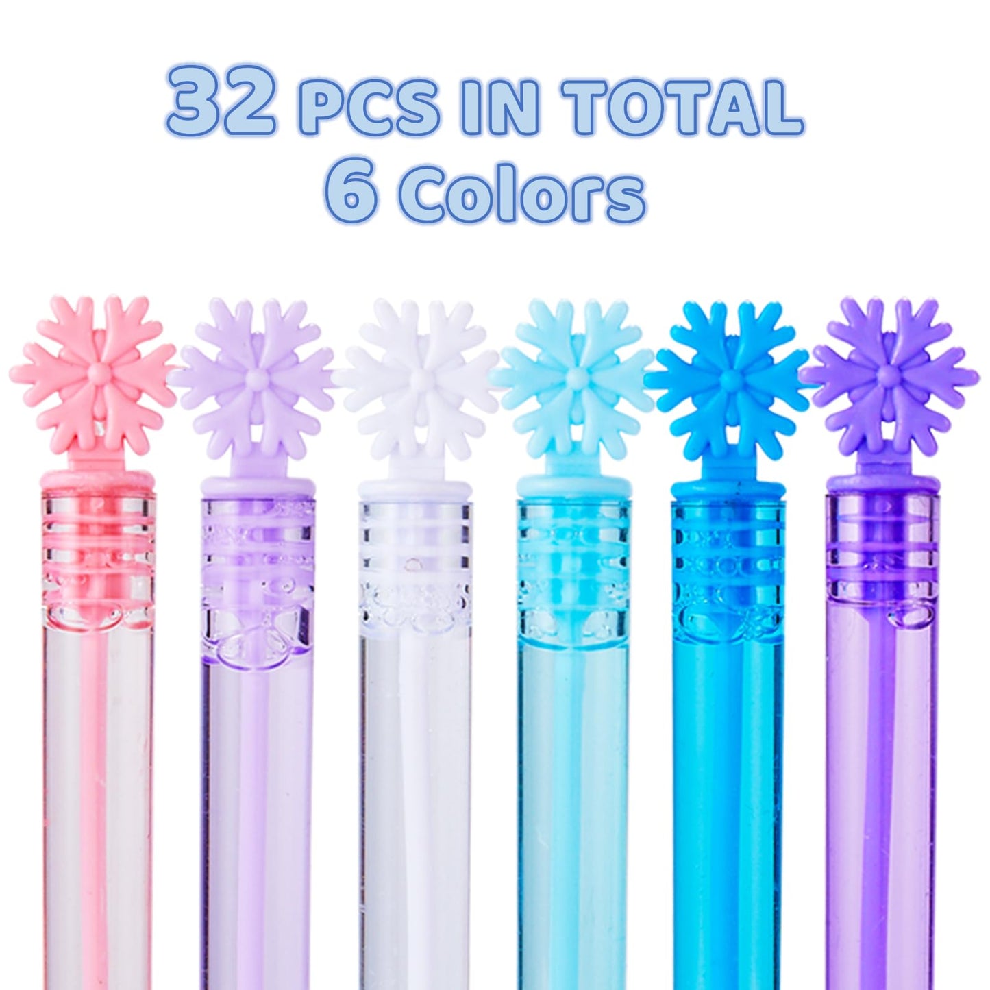 32 Pieces Frozen Bubble Wands,6 Color Mini Snowflake Bubble Wands Kids Party Favors,For Birthday Party,Theme Party,Summer Outdoo