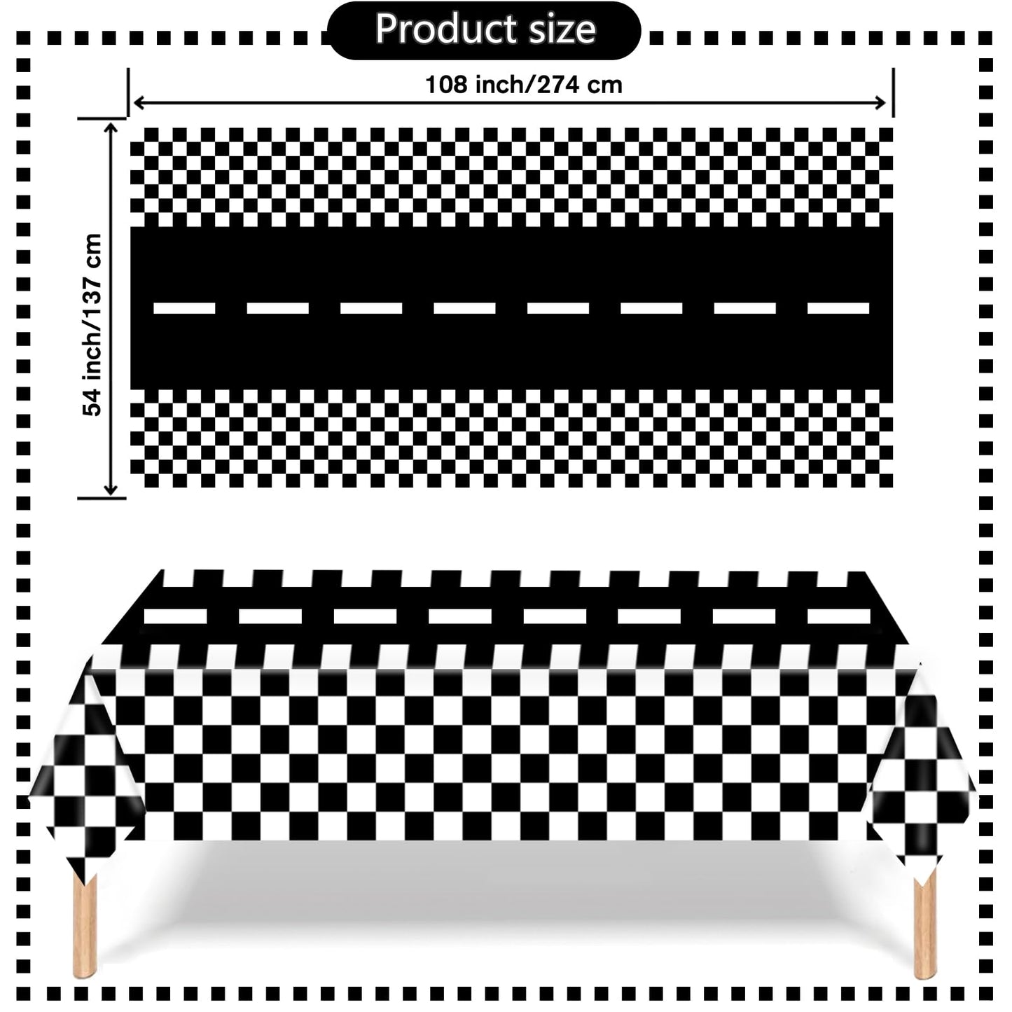 Kesfey 3 Packs Race Car Plastic Table Cloths 54 X 108 Inch Race Car Road Birthday Party Supplies Race Track Tablecloth Black Che