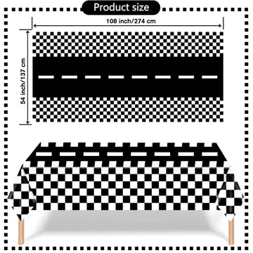 Kesfey 3 Packs Race Car Plastic Table Cloths 54 X 108 Inch Race Car Road Birthday Party Supplies Race Track Tablecloth Black Che