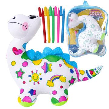 Drawmytoy Coloring Plush Toy With 5 Washable Markers For Little Girls Doodle Dolls For Kids Ages 4-6 Birthday (Dinosaur)