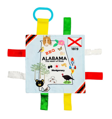 Jack & Co 8X8' Learning Lovey - Crinkle & Tag Toys For Babies - Soft, Safe & Bpa Free - Learn Usa State Facts - Ideal Baby Toy W/Stroller Clip (Alabama)