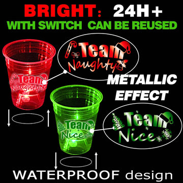 mishunyus 24 Pcs Christmas Party Cups,Glowing Christmas Team Naughty or Nice Party Cups Decoration Cups for Christmas Party Cups