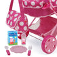 Peppa Pig Baby Classic Doll Pram Set, 7 Piece, Pink & White Dots, Fits Dolls Up to 18", Includes Canopy & Accessories, Model T838037