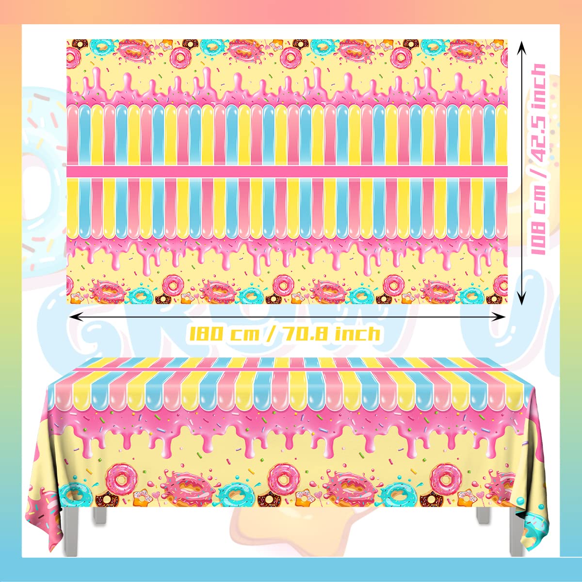 Grehumor 3Pcs Donut Party Tablecloth Fonut Grow Up Party Supplies Donut Theme Birthday Party Decorations Disposable Plastic Tabl