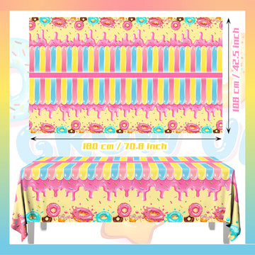 Grehumor 3Pcs Donut Party Tablecloth Fonut Grow Up Party Supplies Donut Theme Birthday Party Decorations Disposable Plastic Tabl