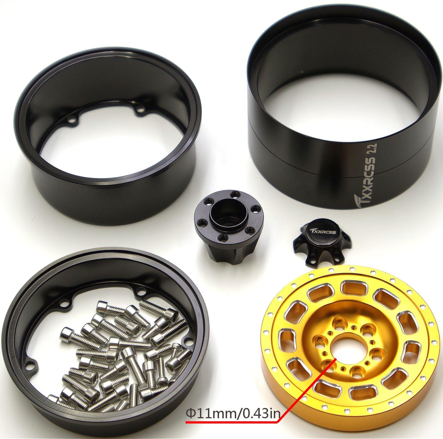 Txxrcss Rc 2.2 Beadlock Wheels Adjustable 2 Offsets Rims Hub For Aluminum Upgrades 1/10 Crawle Car Wheel And Tires Remote Contro
