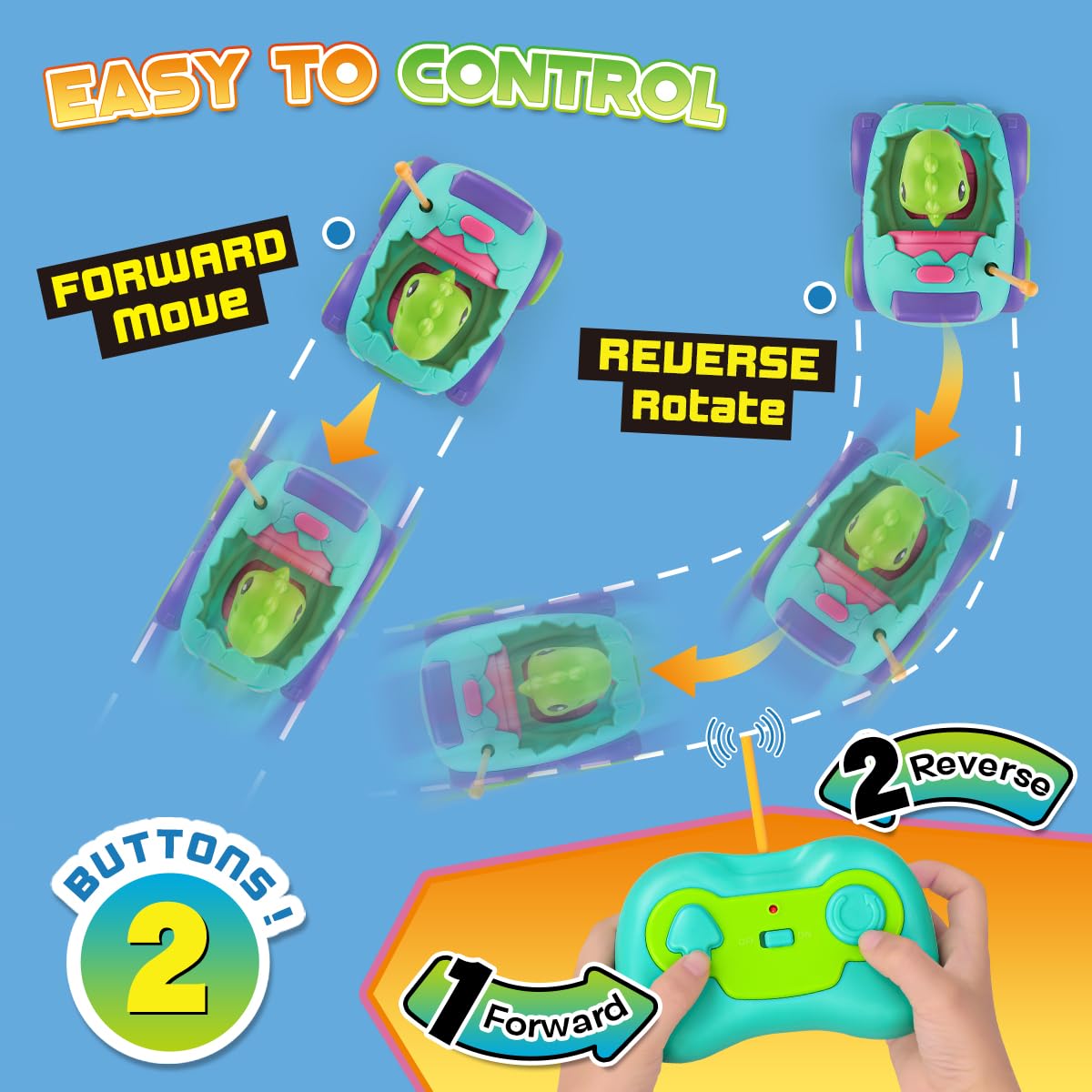Nueplay Remote Control Car for Toddler Age 2 3 4 5, Electric RC Car Toys with Light & Music, Toddler Dinosaur Toys, Dino Race Ca