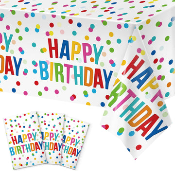 Miucat 3Pcs Birthday Tablecloth, Happy Birthday Decorations Set, Colorful Rainbow Dots Design With Happy Birthday Tablecloth. Wa