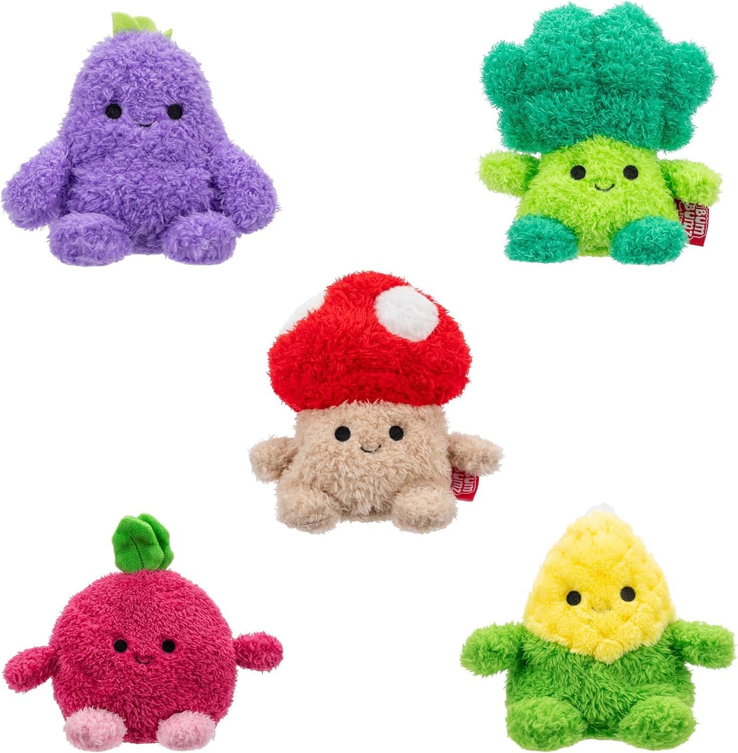 Bumbumz 4.5-Inch Rootbumz Plush 5-Pack - Stan Mushroom, Ronnie Radish, Bobby Broccoli, Colby Corn, And Erinn Eggplant Collectibl